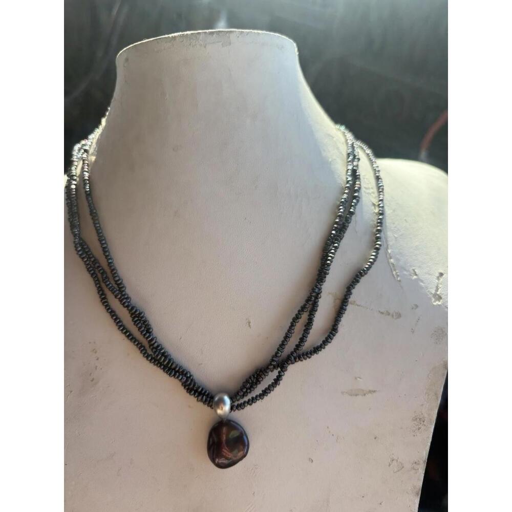 Baroque And Natural Seed Black Pearl 3 Strand 925